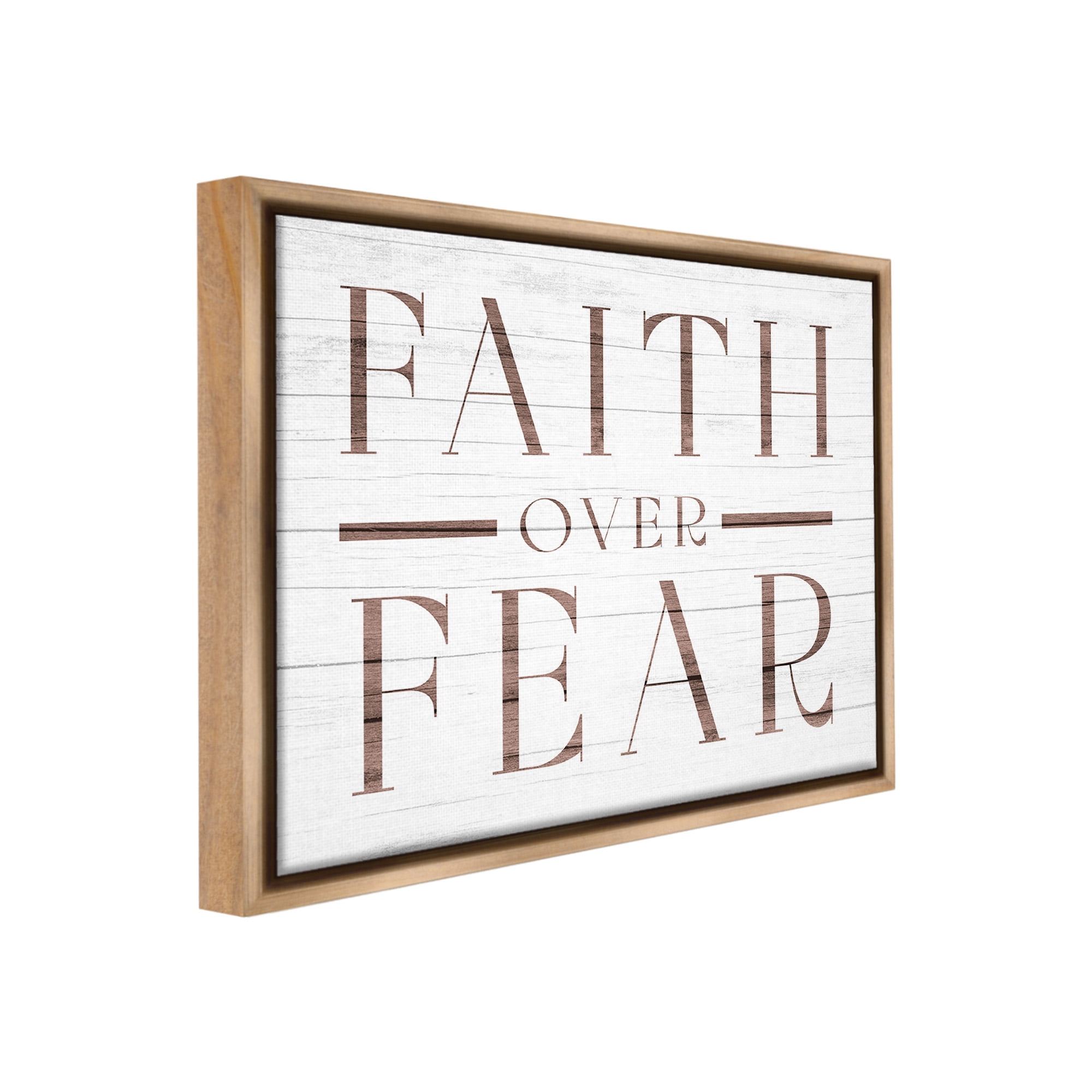 Stupell Industries Rustic Faith Over Fear Religious Painting Brown Floater Framed Canvas Art Print Wall Art, 31 x 25