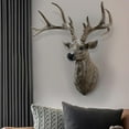 thumbnail image 3 of Estatua de ciervo 3D, arte moderno, cuernos de pared de resina, de animales artesanales, decoración de pared para sala de , B Marrón oscuro BLESIY Estatua de pared de cabeza de ciervo, 3 of 8