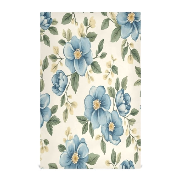 WOBOGO Seamless Pattern Of Blue Flowers and Green Leaves Kitchen Towel 1 Piece Large Cotton Dishcloth Premium Absorbency Set with Hanging Loop