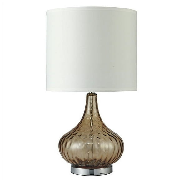 NEW Amber Glass Body & Chrome Base, White Fabric Shade, Socket Switch, 25" Table Lamp 31207