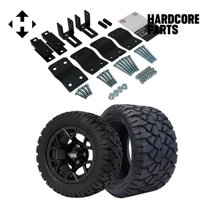 Hardcore Parts 4" Block Lift Kit for YAMAHA G2/G9 Golf Cart with 12" Black 'Rally' Wheels and 20"x10"-12" STINGER On-Road/Off-Road DOT rated All-Terrain tires