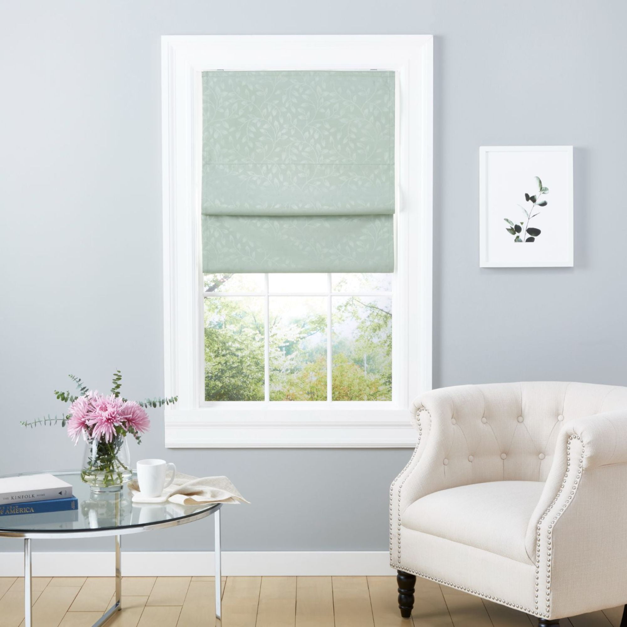 Exclusive Home Bolan Botanical Total Blackout Roman Shade, 34"x 64", Sage