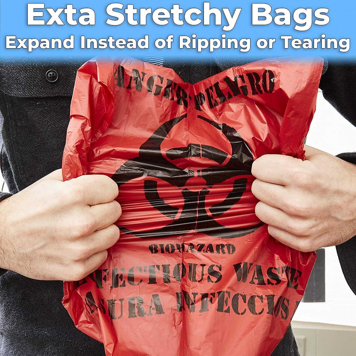 Infectious Biohazard Waste Bags Hazardous Trash Can Liners | Medical Grade No Leak Bags | Great for Lab Containers, Swabs, Pads, Gloves | (Red, 50 Count - 37" x 50" (44 Gallon))