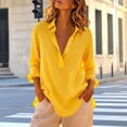 thumbnail image 4 of Homenesgenics Shirts for Women Round-Neck Long-Sleeve Casual Solid-Color Collared Plus Size Button-Up T-Shirt Top, Yellow, XL, 4 of 6