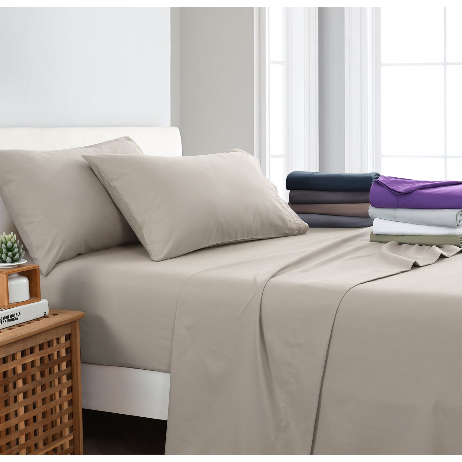 Fitted Flat Sheet Pillow Case Queen King 4PC Tan Microfiber Polyester