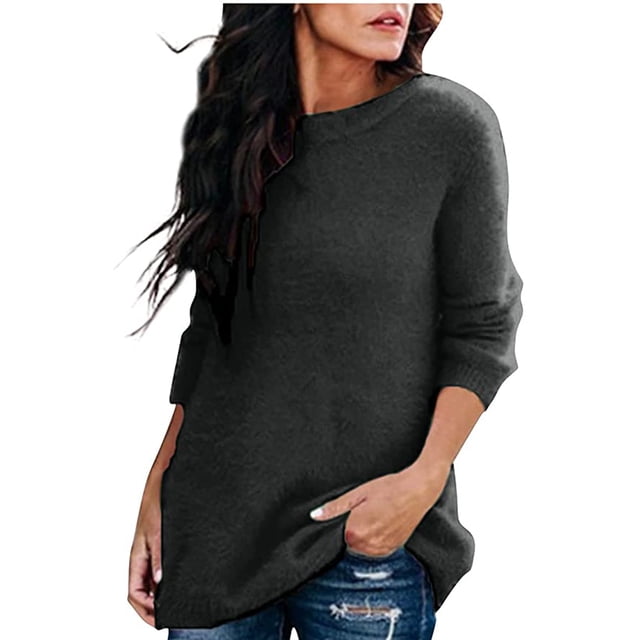 Moda Mujer O-cuello Camiseta de manga larga Verano Sólido Blusa suelta Tops Fridja ghj987+4993