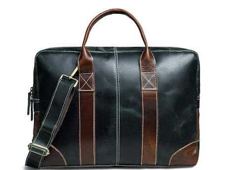 Green Leather and Brown Two Tone Laptop Brief