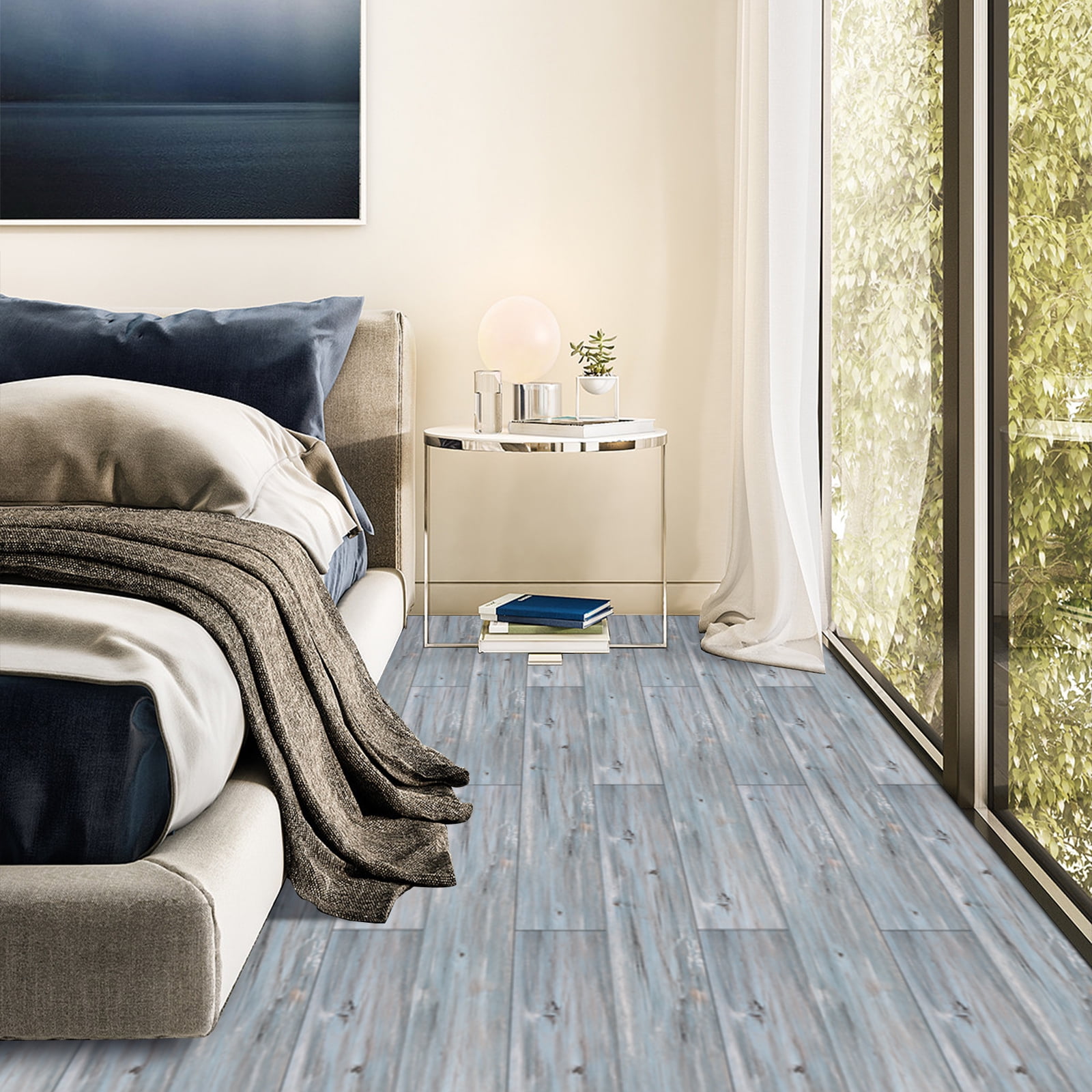 UMIGGEE Vinyl Flooring 6"x36" 10 PCS/Pack Peel and Stick Floor Tiles Natural Blue Wood Grain Look Sticky Floor Tiles Peel and Stick Flooring Self Adhesive Vinyl Flooring (15 Sq. ft/Pack)