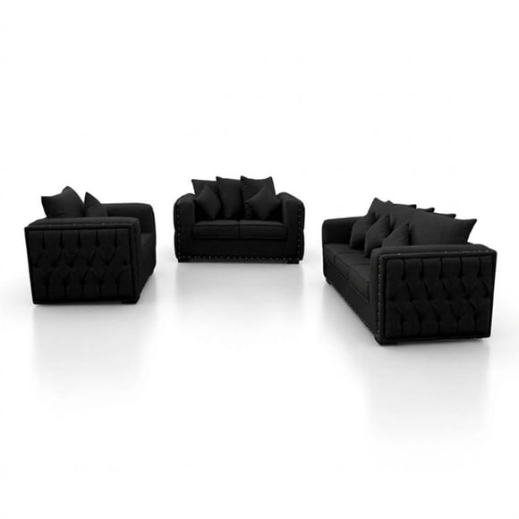 Sala 321 diseño moderno capitoneada cojines cómodos Negro Reinicia 21 Muebles