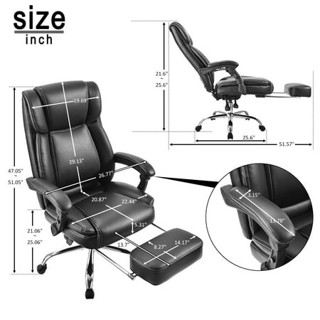 High Back Office Chair for Heavy People, 25.6'' x 25.6''x 51'' PU Leather Gaming Chair with Arms Backrest Headrest, Adjustable Swivel Computer Desk Chair Executive Office Chair, 250lbs,