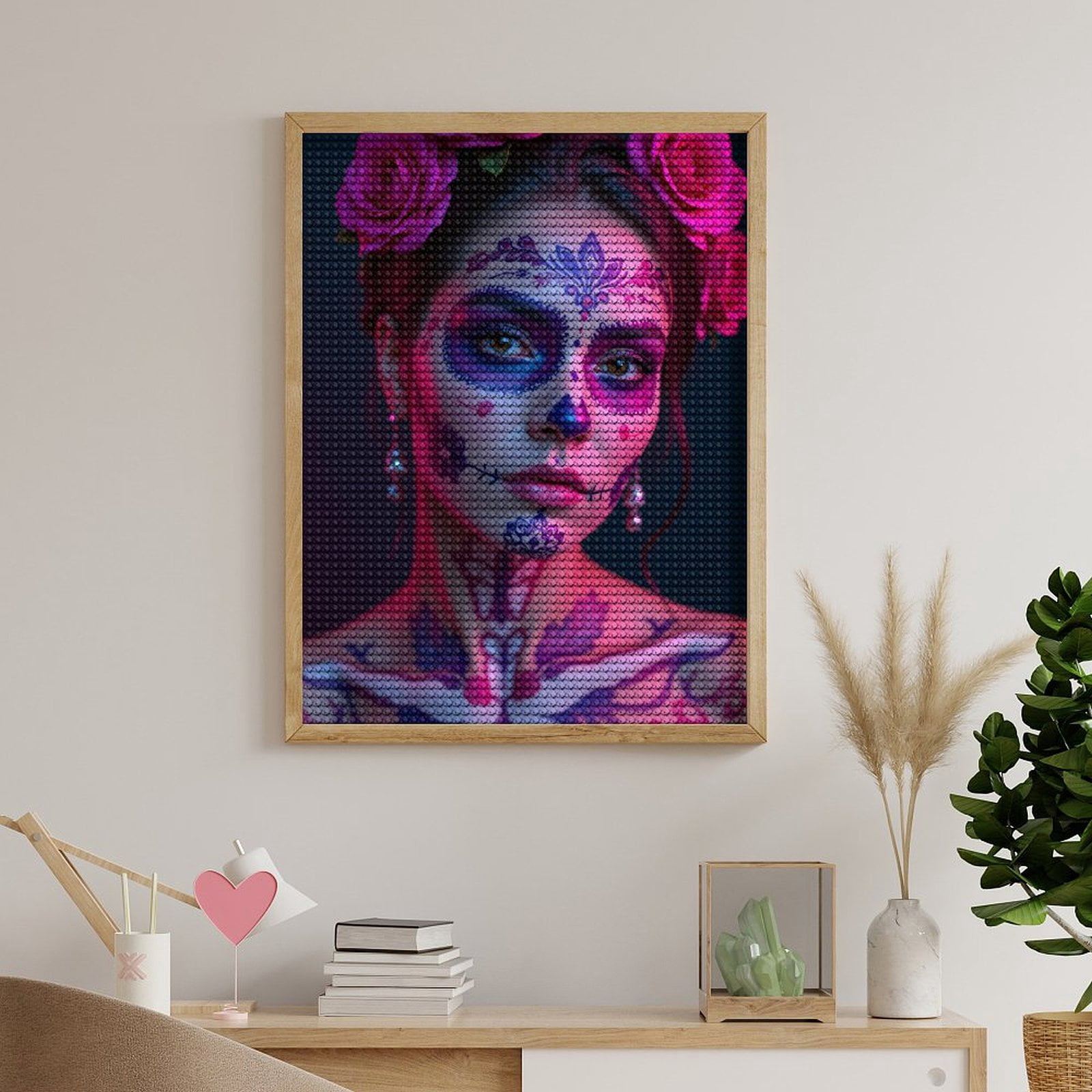 Diamond Art Kits for Adults, Day Of The Dead Face Paint Roses 5D Diamond Painting Kits for Adults Beginners, DIY Full Drill Diamond Painting, Gem Art and Crafts 12x16