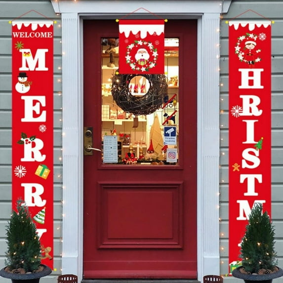 Christmas Decorations Merry Christmas Banner Xmas Porch Door Sign Welcome Banner For Indoor Outdoor Wall Christmas Decorations Indoor Outdoor