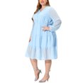 thumbnail image 2 of Women's Plus Size Midi Dresses Swiss Dots Long Sleeve V Neck Chiffon Dress Light Blue 1X, 2 of 6