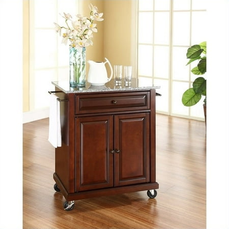 - Kingfisher Lane Solid Granite Top Kitchen Cart in Mahogany