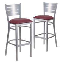 Flash Furniture 2 Pk. HERCULES Series Silver Slat Back Metal Restaurant Barstool - Burgundy Vinyl Seat