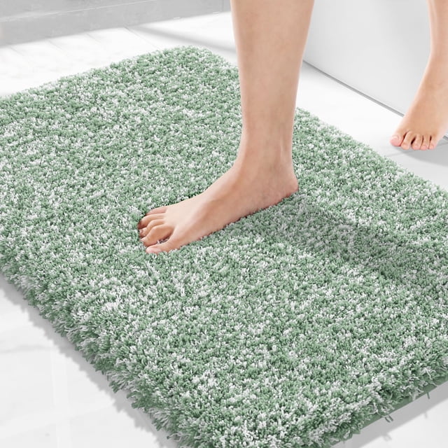 Alfombra de baño Yimobra de microfibra verde claro y blanco de 80 x 50 cm