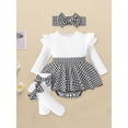 thumbnail image 6 of Loicainy Baby Girl Houndstooth 3-Piece Outfit 3 6 12 18M Comfortable Ribbed Ruffled Sleeves Headband Socks Set, 6 of 9