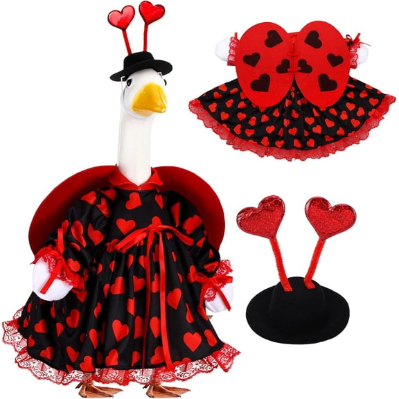Valentines Love Bug Goose Outfit Red Heart Goose Costume for Porch Geese for Yard Lawn Outdoor Garden Patio (17 Inch)