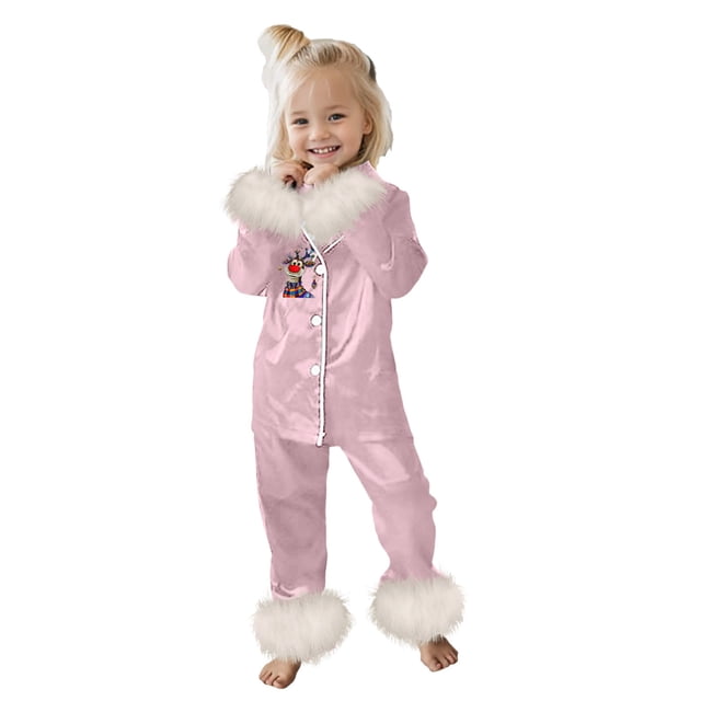WEAIXIMIUNG Mode pour Enfants Mignon Imprimé Décontracté Confortable Ensemble de Pyjama Chemise à Manches Longues Pantalon Deux Ensembles 14 Ans