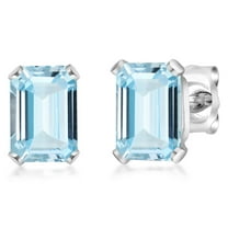 Gem Stone King 925 Sterling Silver Sky Blue Aquamarine Stud Earrings for Women Men (1.00 Cttw, March Gemstone Birthstone, Emerald Cut 6X4MM)