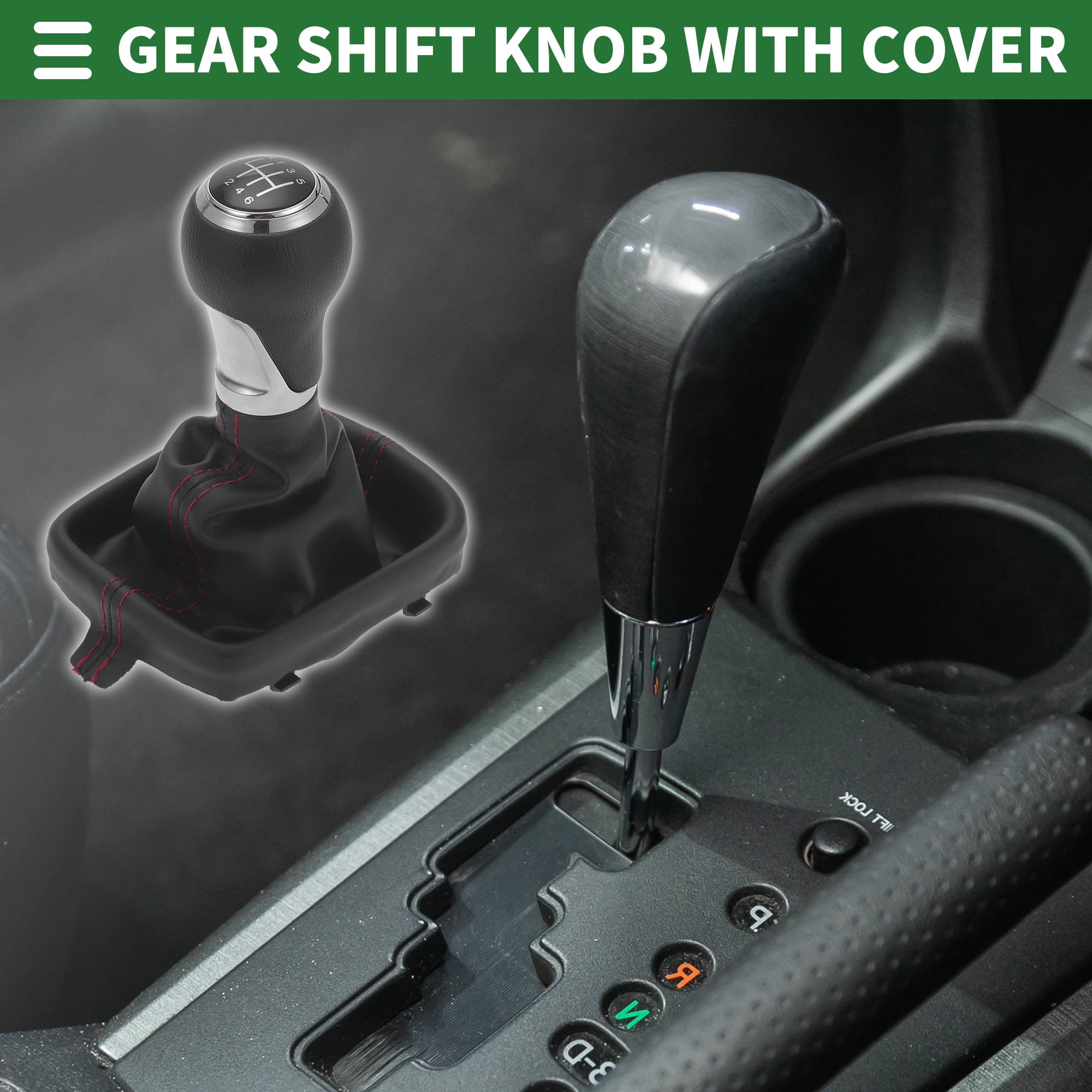 Unique Bargains Gear Shift Knob with Cover 6 Speed Manual Stick Shifter for Audi A3 8P Faux Leather Chrome Red Black
