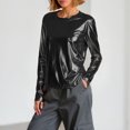 thumbnail image 2 of GEWSEY Metallic Tops for Women Long Sleeve Shimmer Disco Party T-Shirt Slim Going Out Club Sparkly Blouses Concert Outfit (Black, XL), 2 of 8