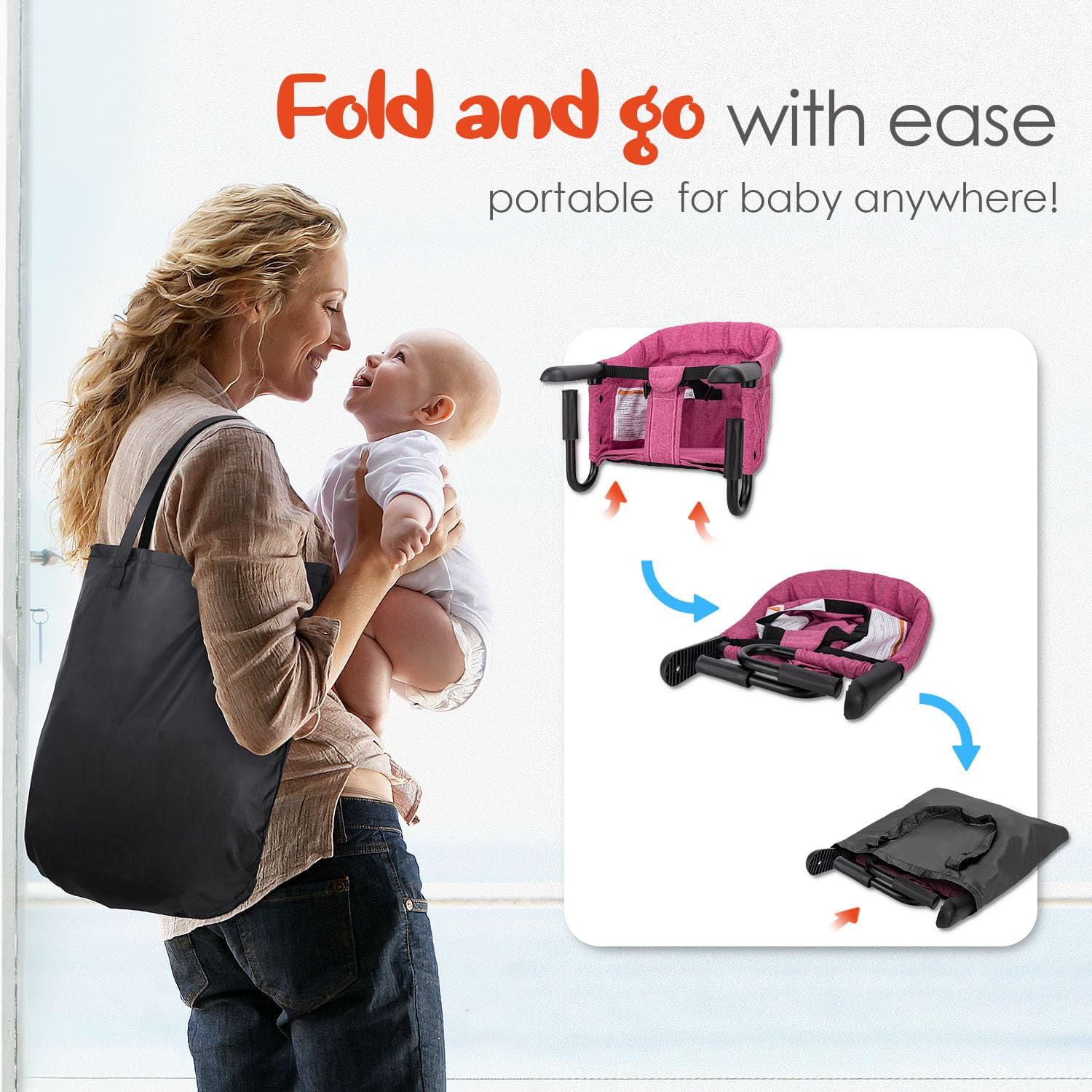 Hook on chair for baby with Storage Bag Portable,clip on table,for Home and Travel