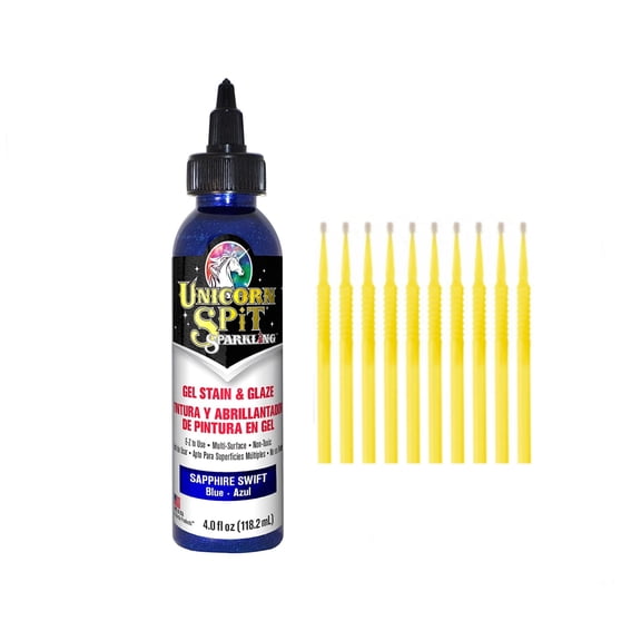 Unicorn SPiT Gel Stain & Glaze in One - 20 Complete Original & Sparkle Paint Collection with 10 TreBBies Fine Detail Sticks (4oz, Sapphire Swift)