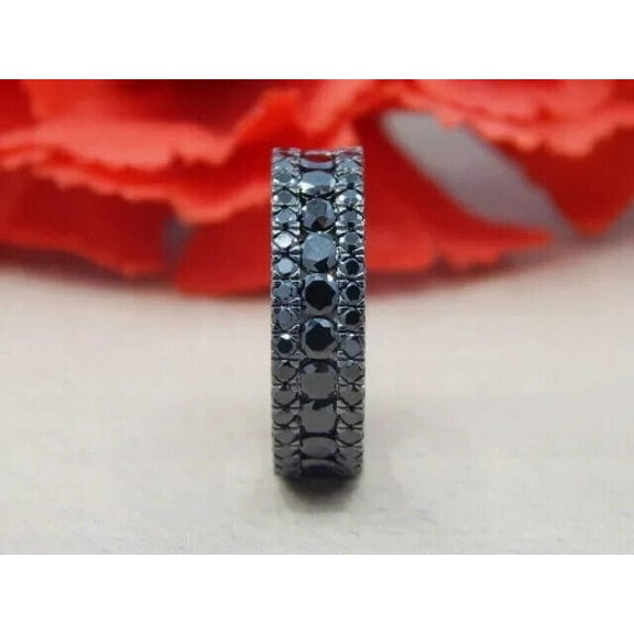 3Ct Round Cut Lab-Created Black Diamond Full Eternity Wedding Band Ring 14k Black Gold Plated Silver