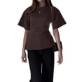 thumbnail image 4 of Womens Batwing Dolman Sleeve Summer Knit Top Ribbed Cinched Waist Brown XXXL, 4 of 5