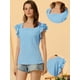 thumbnail image 2 of Top de verano a cuadros para mujer Blusa de manga con volantes y cuello cuadrado Azul L, 2 of 5
