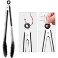 thumbnail image 2 of Premium Stainless Steel Locking Kitchen Tongs with Silicon Tips, Heat Resistant Cooking Tongs Set of 3-7", 9" and 12" (Black), 2 of 7