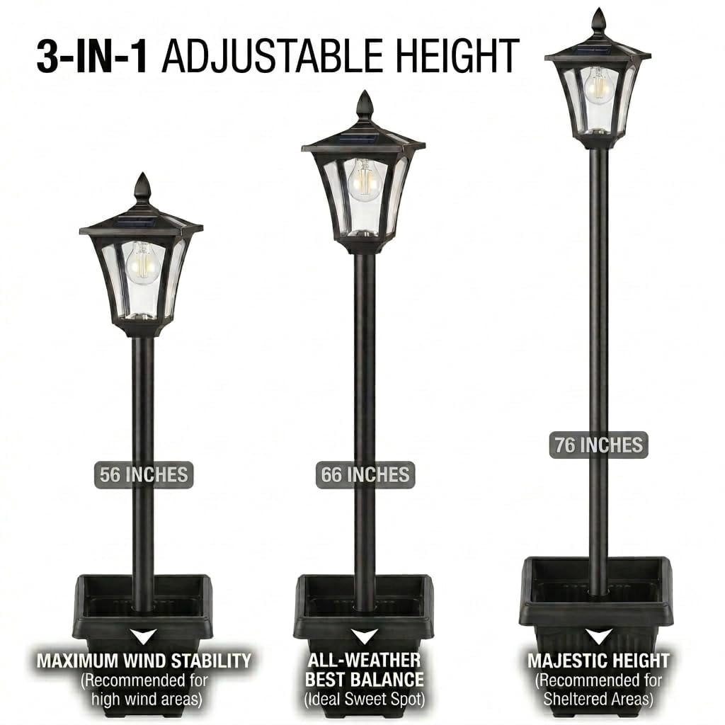28" Solar Lamp Post Lights with Planter, Glass & Metal Street Light Outdoor Waterproof, 60 Lumens Dusk to Dawn Solar Pole Light for Garden, Yard, Driveway, Porch