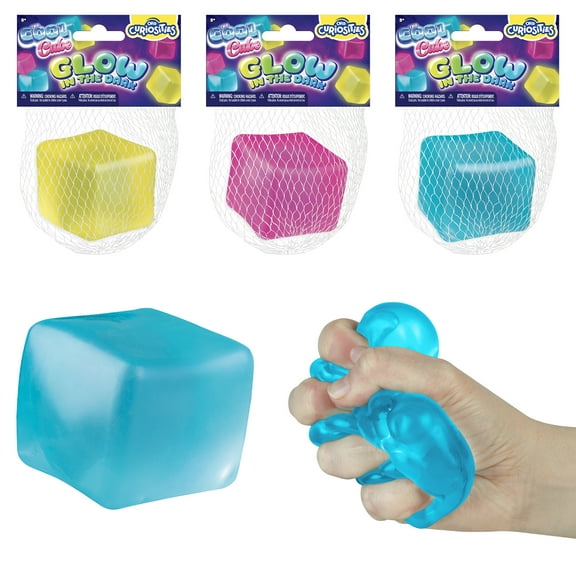 ORB Curiosities Cool Cubes Glow in the Dark Stress Cube Toys 3 Pack - Fun, Glowing, Slow Rising Squishy Cube Toys - Fidget and Sensory Cubes for Kids and Adults - Squeeze At Home, Desk, or Classroom