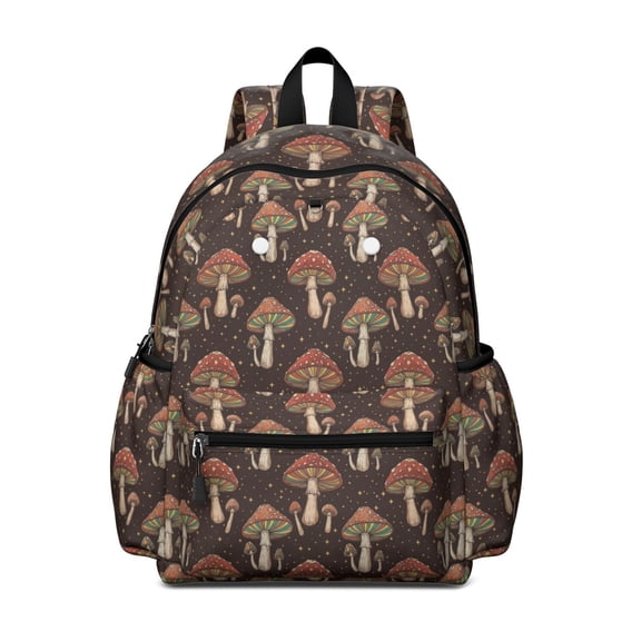 Mushroom and Star Black Pattern Cute School Backpack with Padded Back and Adjustable Shoulder Straps 13.4"x11"x4.7"