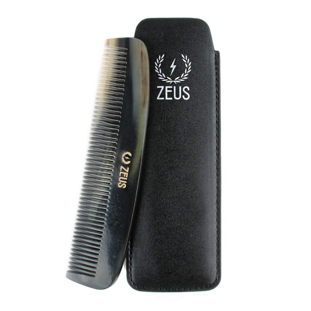 Zeus Natural Horn Wide Tooth Beard Comb in Leather Sheath Beard Comb for Men!