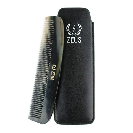 Zeus Natural Horn Wide Tooth Beard Comb in Leather Sheath - Beard Comb for