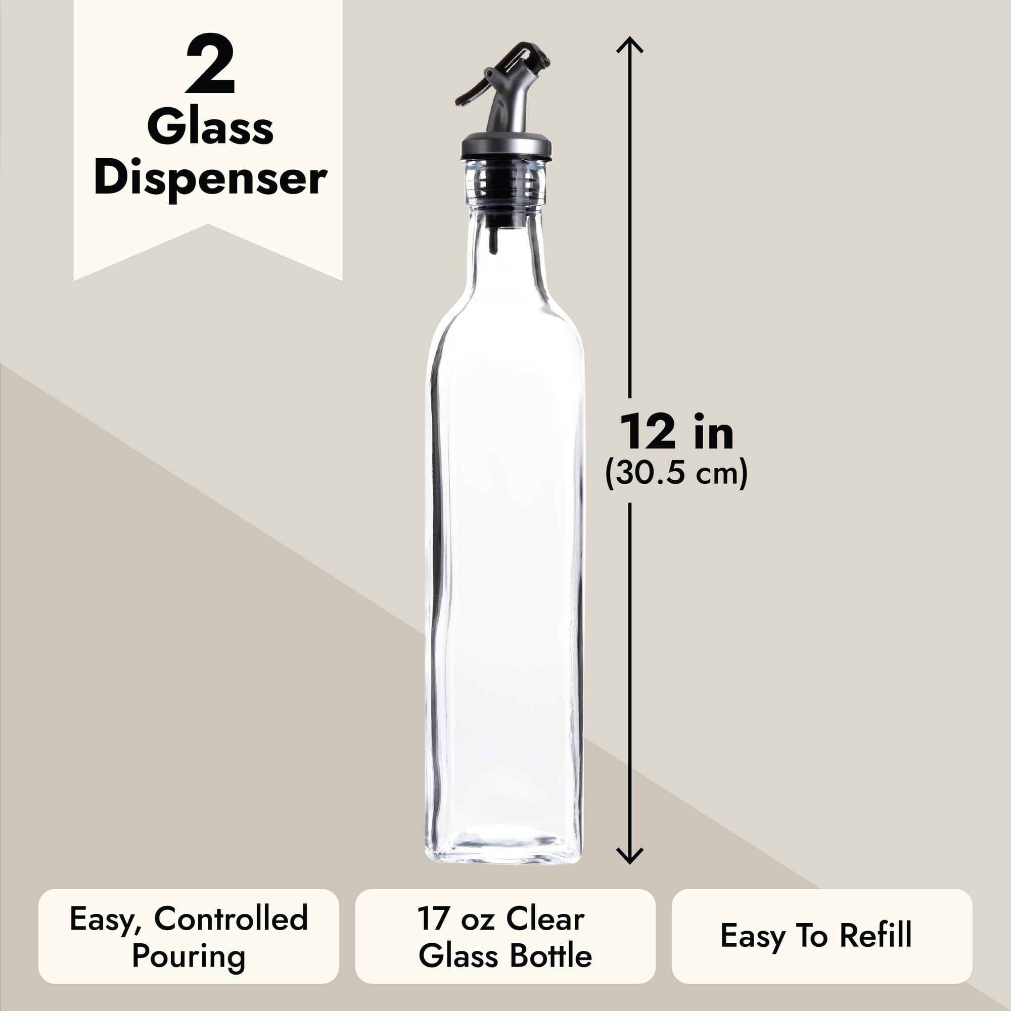 Showvigor Olive Oil Dispenser, Vinegar and Olive Oil Bottle Dispenser 500  ml/17 oz, Oil Bottles for Kitchen with 1 Pourers,2 Labels and 1 Funnel,  Home