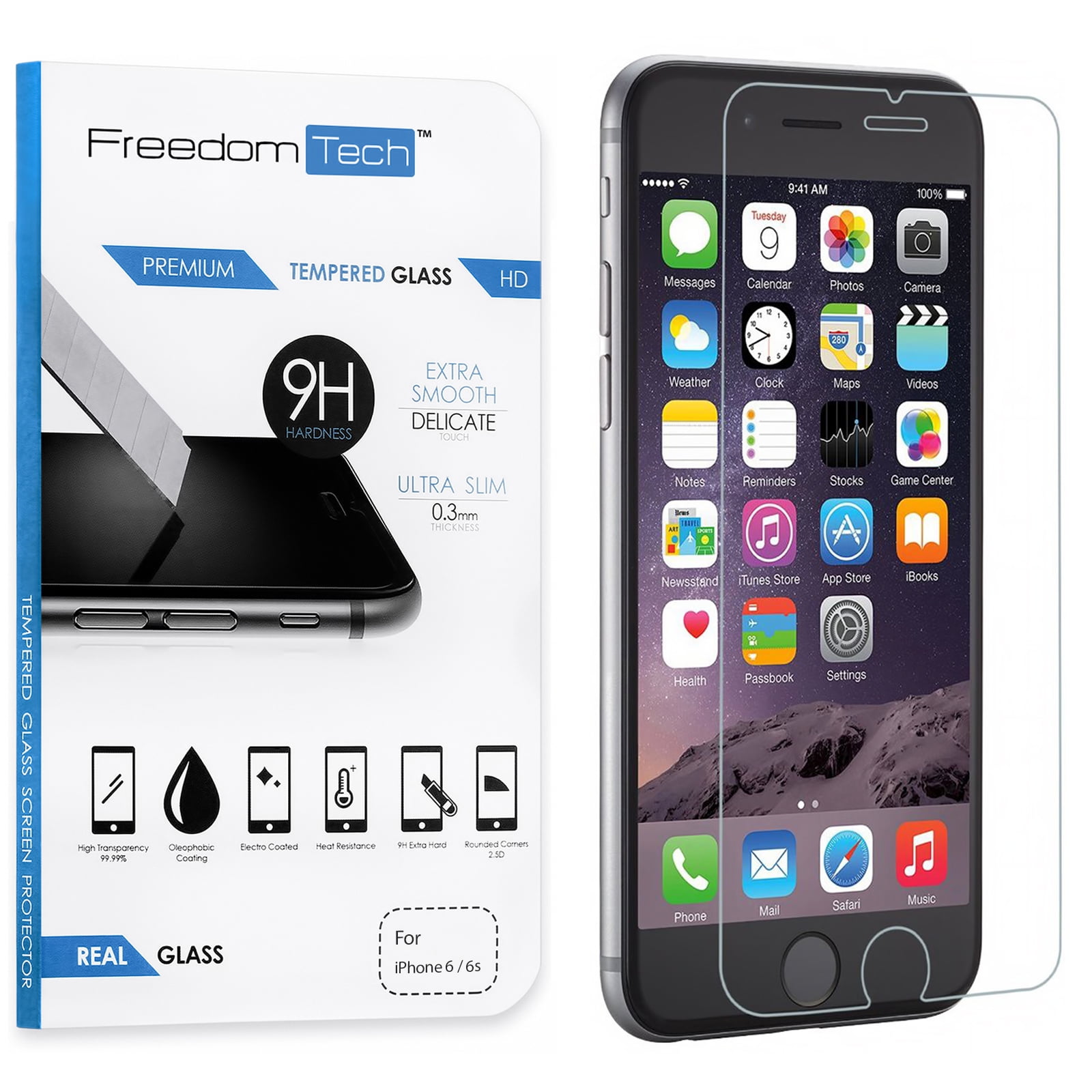 Freedomtech iPhone 6 Screen Protector Real Tempered Glass Film LCD Guard