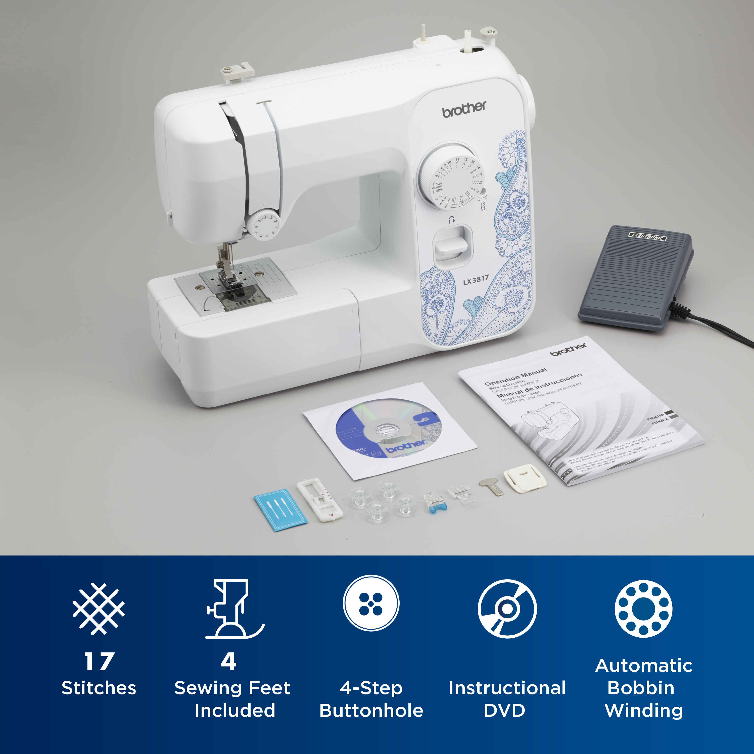 Brother LX3817 17-Stitch Portable Full-Size Sewing Machine, White - image 5 of 13