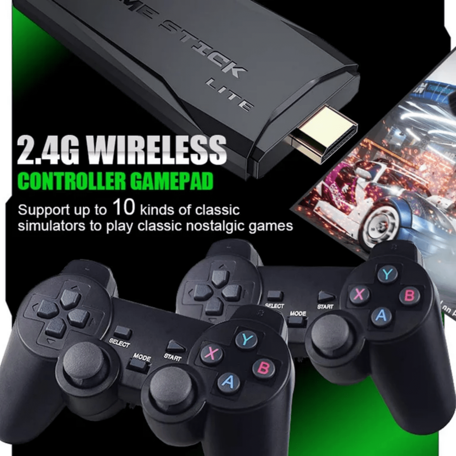 HDMI 4K TV Game Stick Console Built-in 64GB 20000+Retro Games+2 Wireless  Gamepad