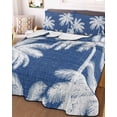 thumbnail image 3 of Quilts Queen Size Bedding Set, Navy Blue Palm Trees Lightweight Quilted Comforter, Farmhouse Tropical Summer Beach Soft Reversible Bedspread Coverlet with Pillow Covers for All Season, 90" x 96", 3 of 7