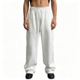 thumbnail image 2 of Mens Baggy Sweatpants Straight Leg Wide Leg Sweatpant Casual Athletic Joggers Elastic Waisted Drawstring Trousers Loose Pant Big and Tall Size S-3XL White, 2 of 6