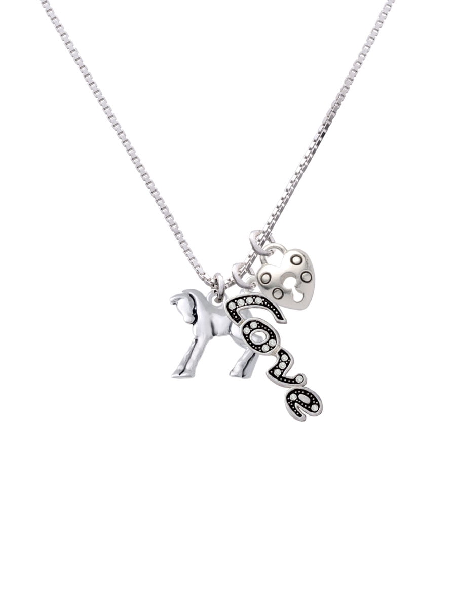 Delight Jewelry Silvertone Equestrian Horse - Love and Lock Charm Necklace, 18"+1"