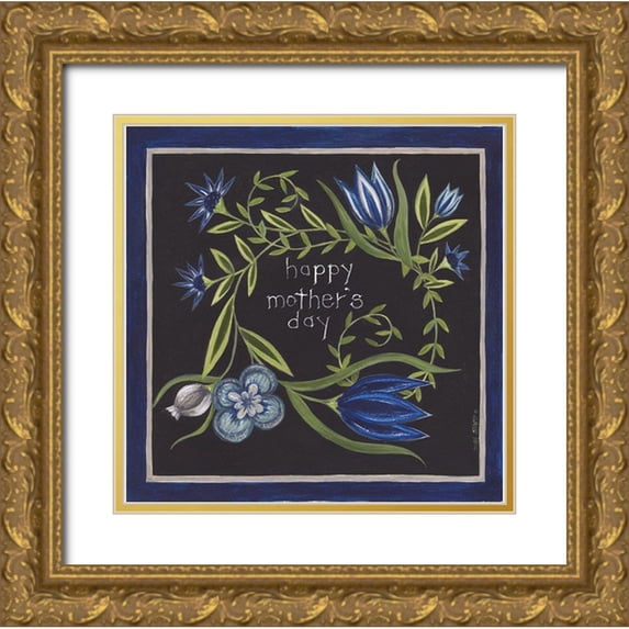 Shamp, Cindy 12x12 Gold Ornate Wood Framed with Double Matting Museum Art Print Titled - Blue Flowers II