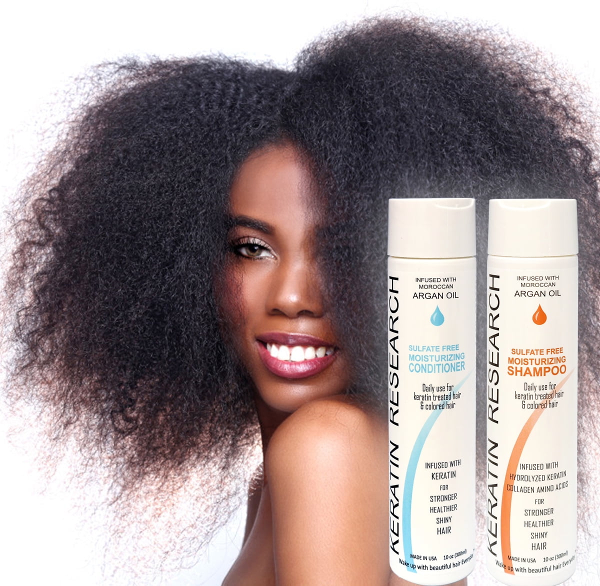 Keratin Research Natural Argan Oil Infused Sulfate Free Shampoo and Conditioner 2 bottles Value Set for Keratin After Care and Colored Hair