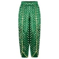 thumbnail image 4 of inhzoy Girls Indian Dhoti Pants Satin with Elastic Waist Gold Trim Metallic Floral Print Trouser Dark Green 10, 4 of 7
