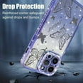 thumbnail image 2 of Magnetic for iPhone 14 Pro Max Case 6.7", Cute Butterfly Pattern, Glitter Bling Diamond Edge Sparkly Cover Screen Protector Gradient Phone Case Camera Protection for Girls Women -Purple, 2 of 11
