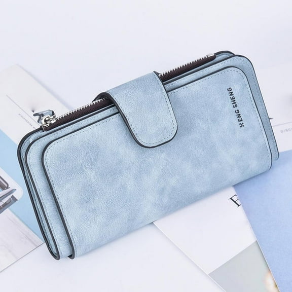 Rkxzt Bags Women's RFID Blocking Leather Wallet with Zipper Coin Purse 14 Card Slots Photo ID Window Long Bifold Home Storage|Pu