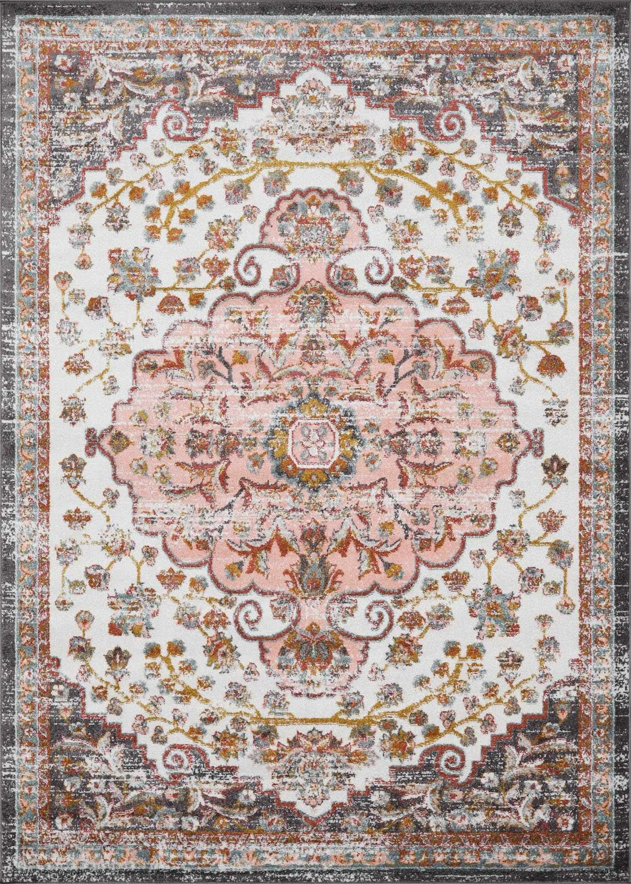 Oark Oriental Bohemian Living Room Bedroom Area Rug - Boho Vintage Distressed Carpet - Persian Medallion - Soft Color Carpet - Pink, Beige, Orange - 5'2'' x 7'